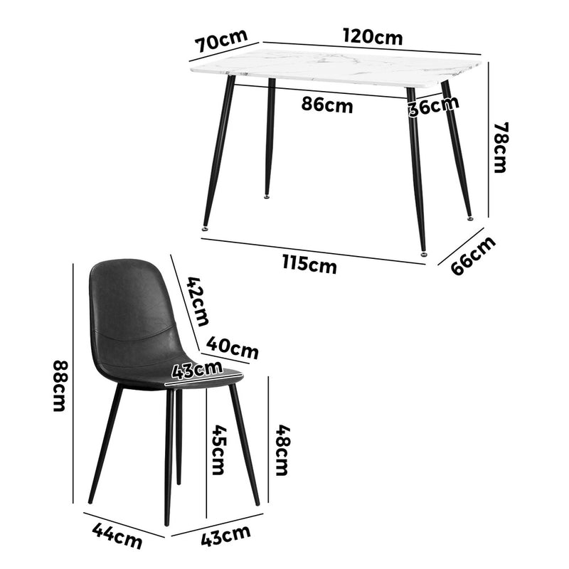 Oikiture 120cm Rectangle Dining Table with 6PCS Chairs PU Grey