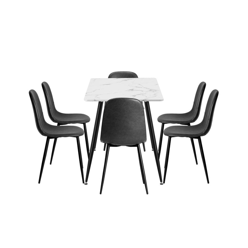 Oikiture 120cm Rectangle Dining Table with 6PCS Chairs PU Grey