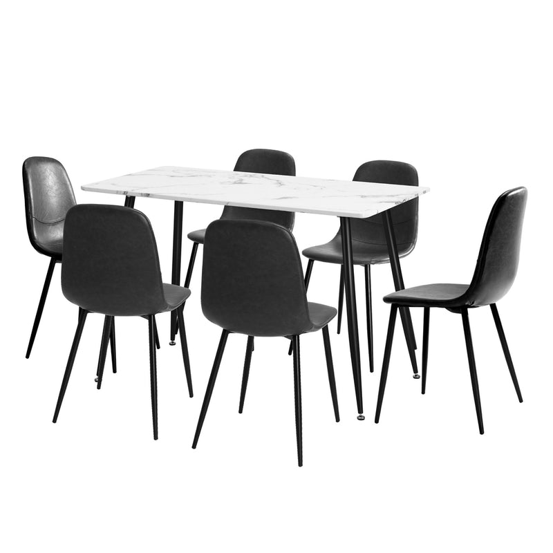 Oikiture 120cm Rectangle Dining Table with 6PCS Chairs PU Grey
