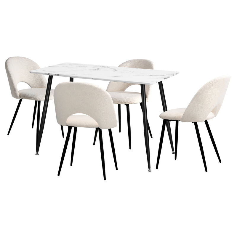 Oikiture 120cm Rectangle Dining Table with 4PCS Chairs Sherpa White
