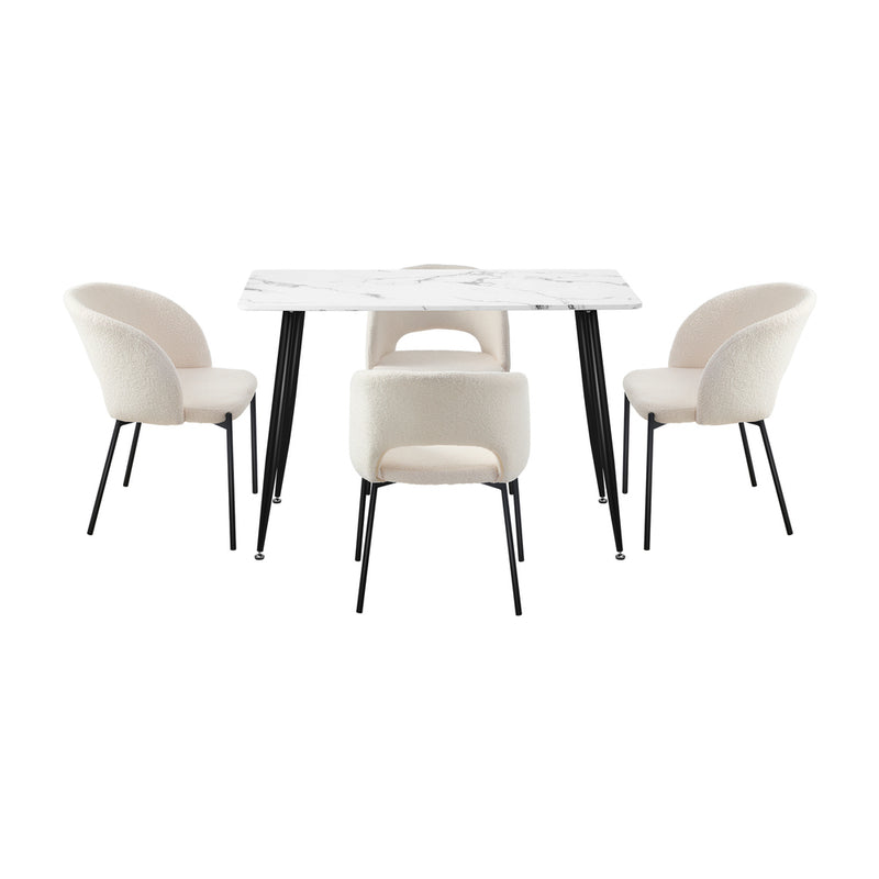 Oikiture Rectangle Dining Table with 4PCS Chairs Sherpa White