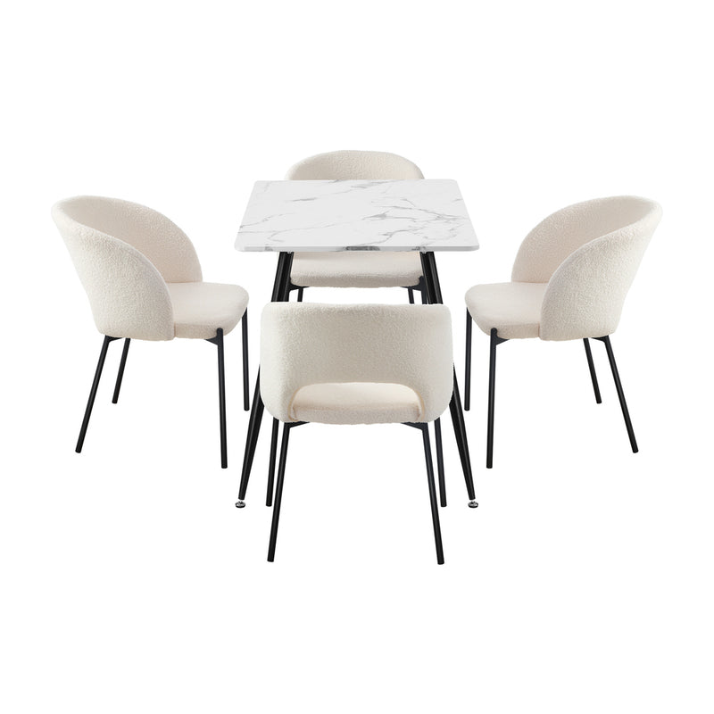 Oikiture Rectangle Dining Table with 4PCS Chairs Sherpa White