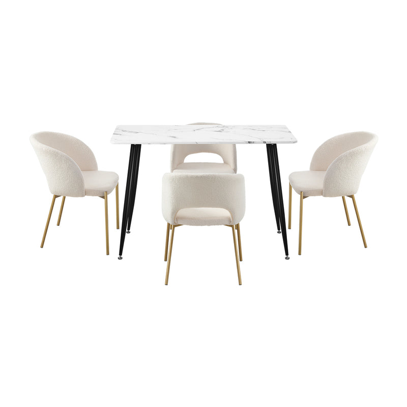 Oikiture 120cm Rectangle Dining Table with 4PCS Chairs Gold&White