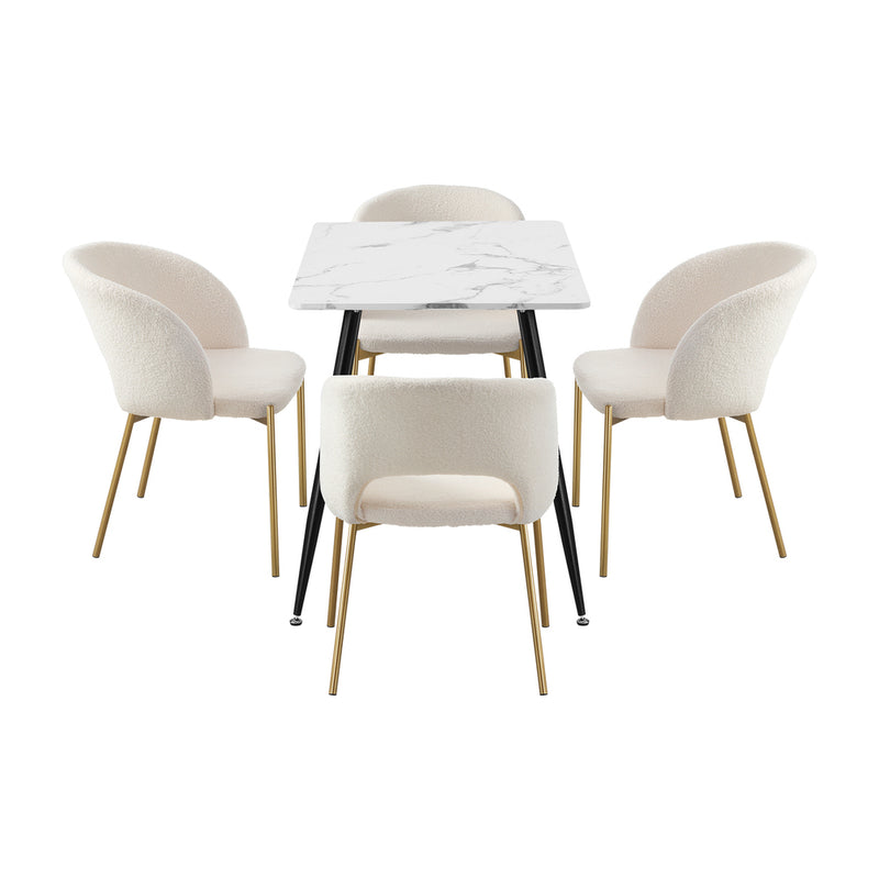 Oikiture 120cm Rectangle Dining Table with 4PCS Chairs Gold&White