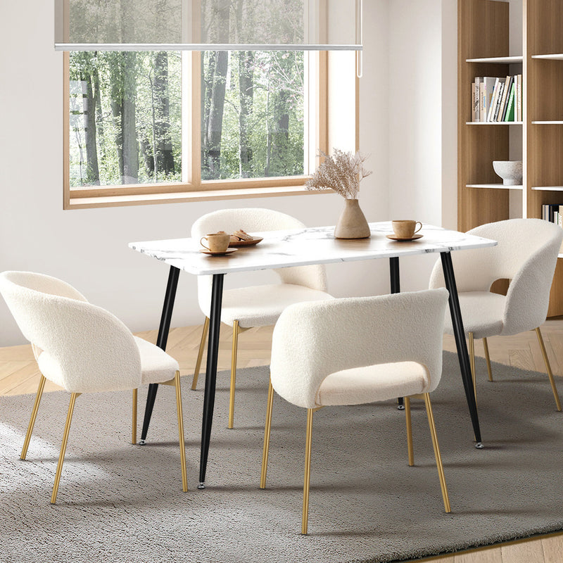Oikiture 120cm Rectangle Dining Table with 4PCS Chairs Gold&White
