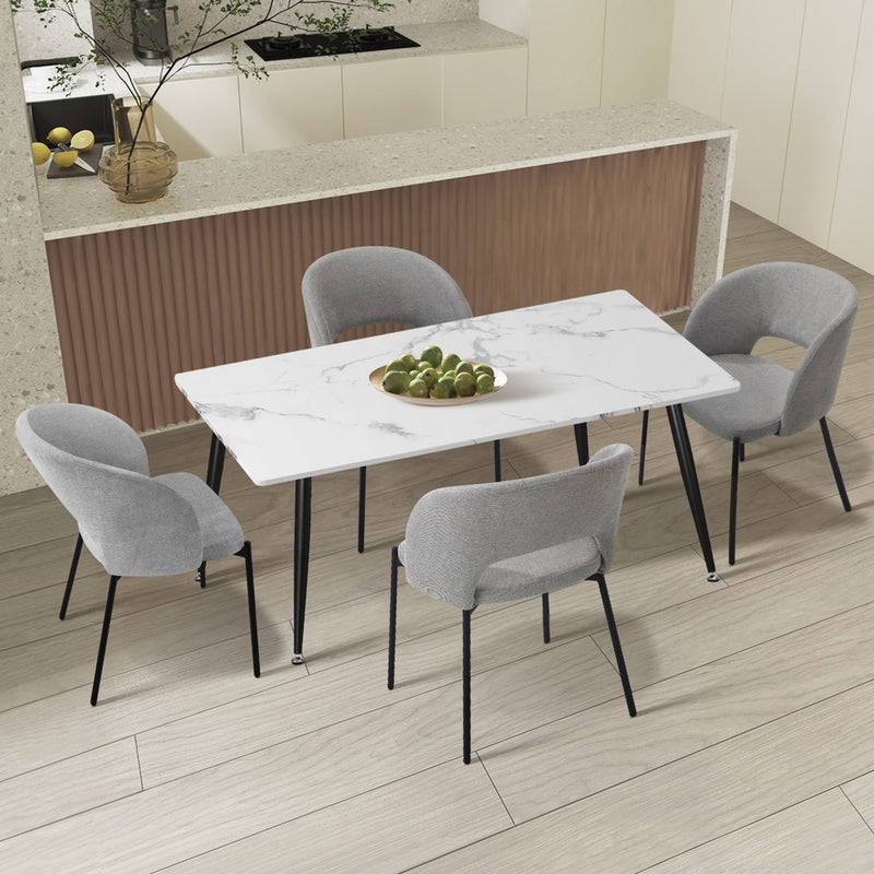 Oikiture 120cm Rectangle Dining Table with 4PCS Chairs Grey Fabric