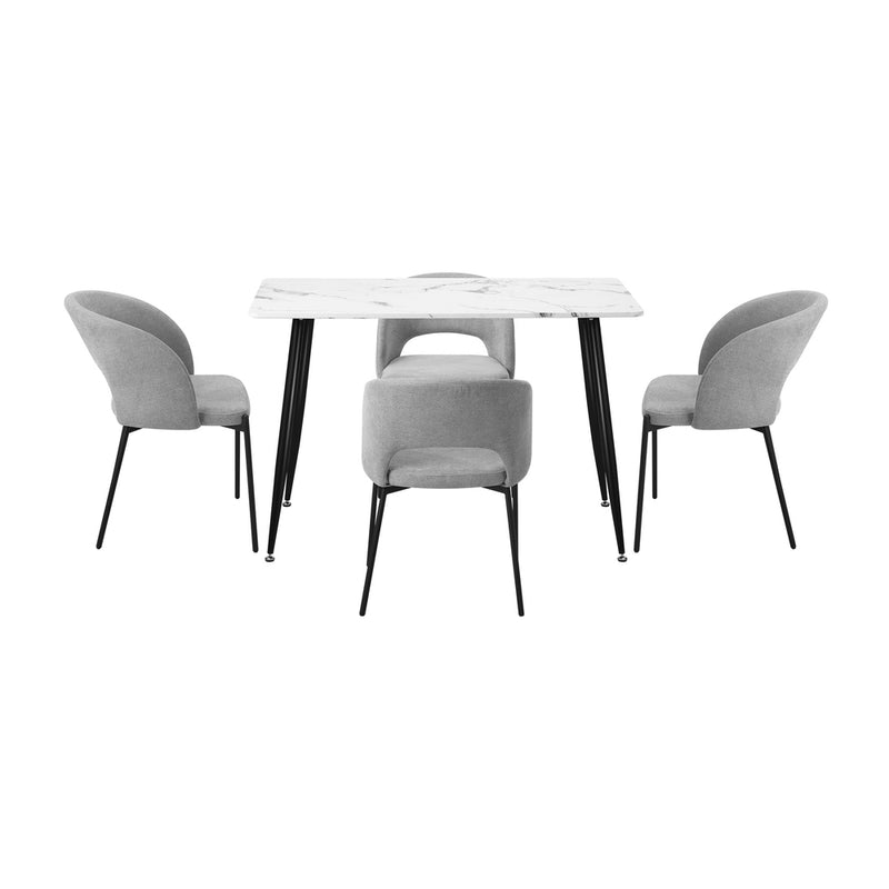 Oikiture 120cm Rectangle Dining Table with 4PCS Chairs Grey Fabric