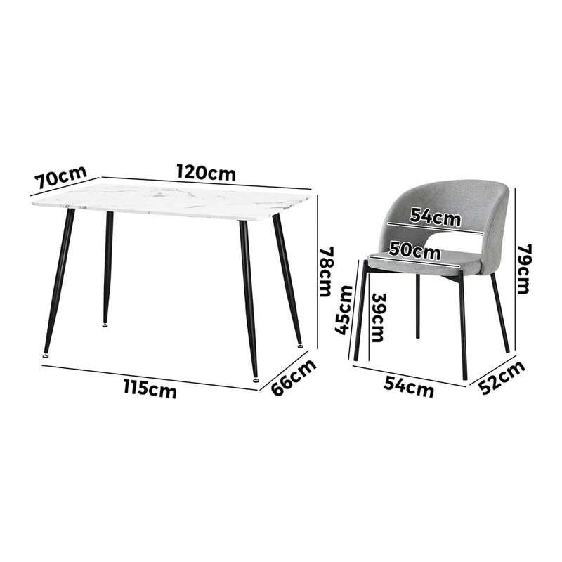 Oikiture 120cm Rectangle Dining Table with 4PCS Chairs Grey Fabric