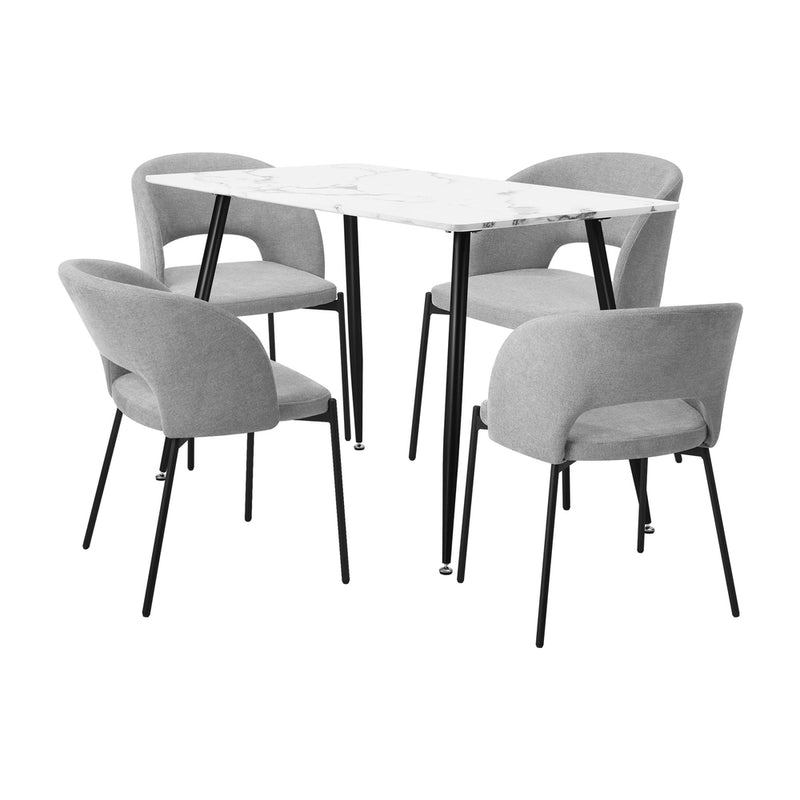 Oikiture 120cm Rectangle Dining Table with 4PCS Chairs Grey Fabric
