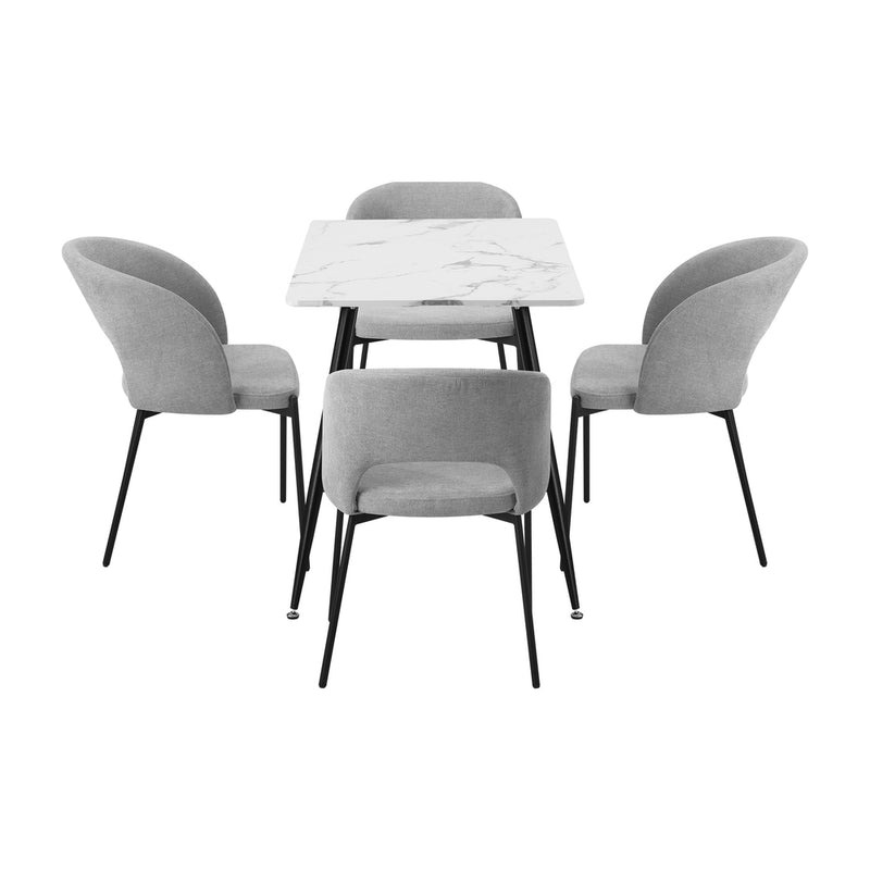 Oikiture 120cm Rectangle Dining Table with 4PCS Chairs Grey Fabric