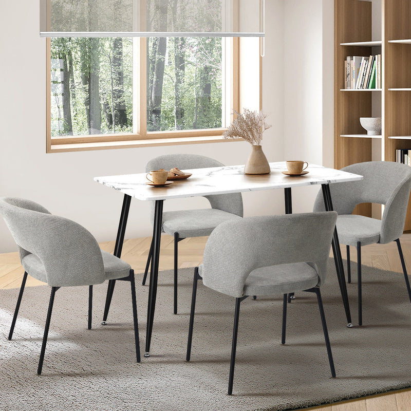Oikiture 120cm Rectangle Dining Table with 4PCS Chairs Grey Fabric