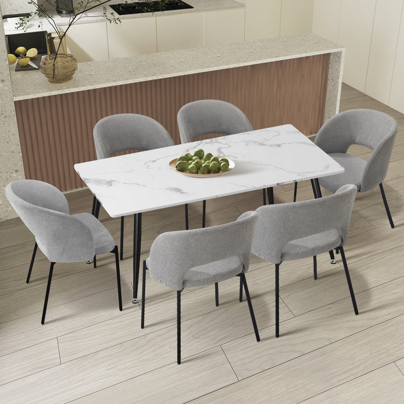 Oikiture 120cm Rectangle Dining Table with 6PCS Chairs Grey Fabric