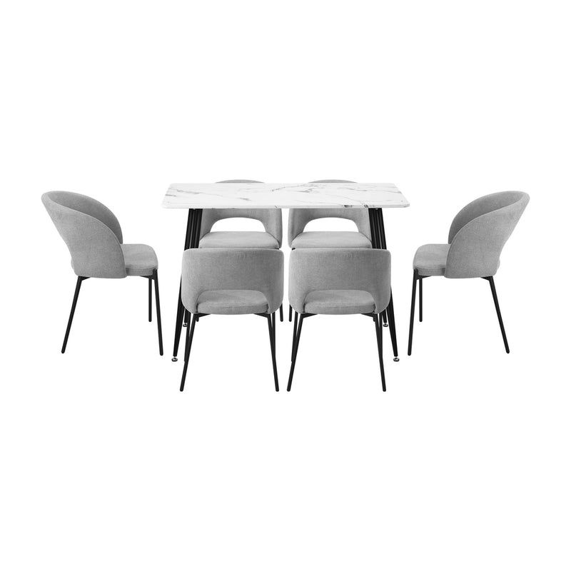 Oikiture 120cm Rectangle Dining Table with 6PCS Chairs Grey Fabric