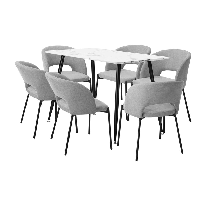 Oikiture 120cm Rectangle Dining Table with 6PCS Chairs Grey Fabric