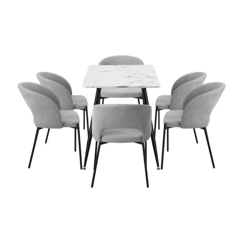 Oikiture 120cm Rectangle Dining Table with 6PCS Chairs Grey Fabric
