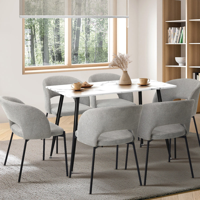 Oikiture 120cm Rectangle Dining Table with 6PCS Chairs Grey Fabric