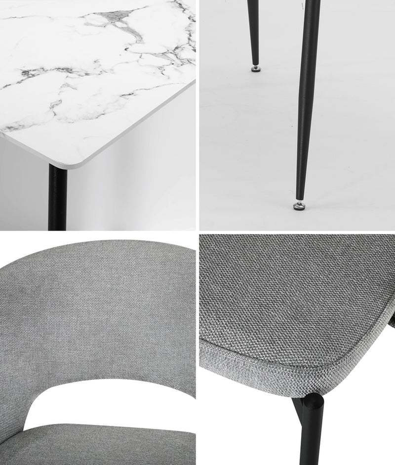 Oikiture 120cm Rectangle Dining Table with 6PCS Chairs Grey Fabric