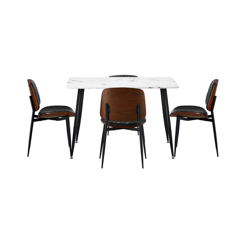 Oikiture 120cm Rectangle Dining Table with 4PCS Chairs PU Black