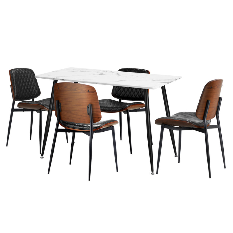 Oikiture 120cm Rectangle Dining Table with 4PCS Chairs PU Black