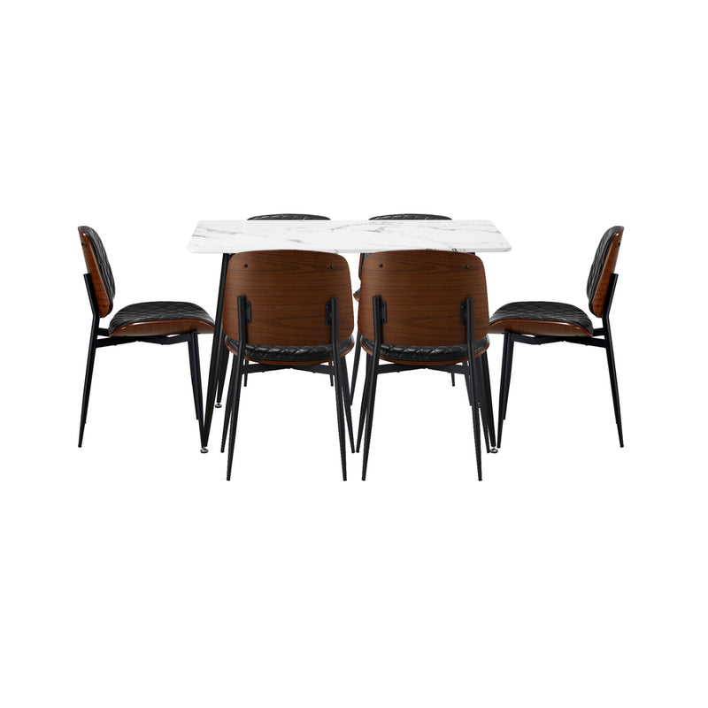 Oikiture 120cm Rectangle Dining Table with 6PCS Chairs PU Black