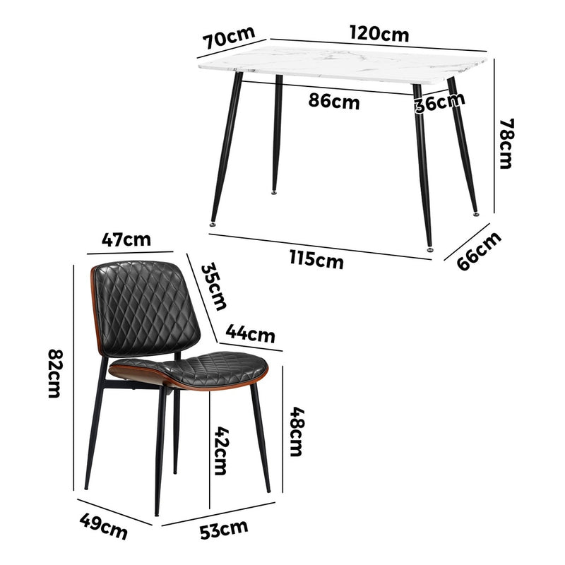 Oikiture 120cm Rectangle Dining Table with 6PCS Chairs PU Black