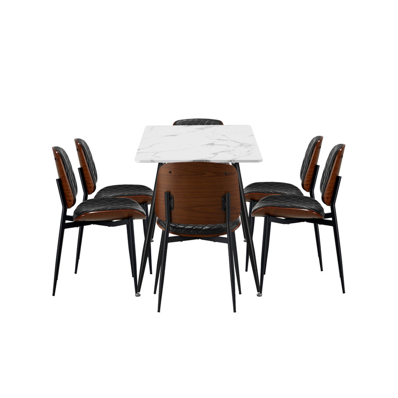 Oikiture 120cm Rectangle Dining Table with 6PCS Chairs PU Black