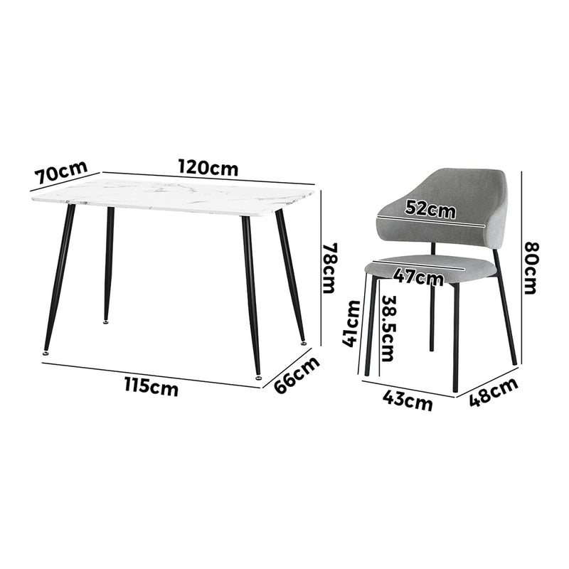 Oikiture 120cm Rectangle Dining Table with 4PCS Chairs Fabric Grey