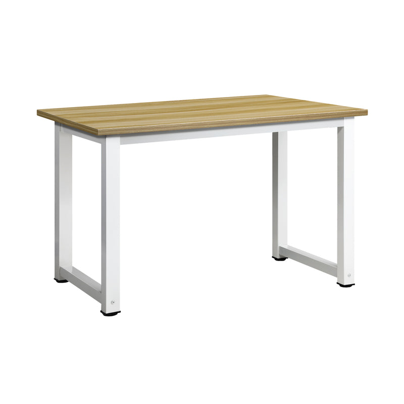 Oikiture Computer Desk White Frame Wood Top 120cm
