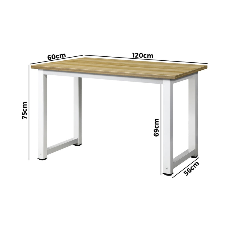 Oikiture Computer Desk White Frame Wood Top 120cm