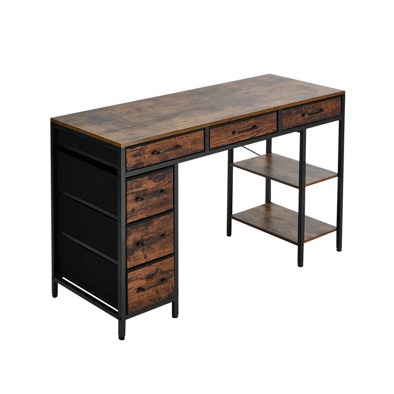 Oikiture Computer Desk with 6 Fabric Drawers Storage Table 120cm