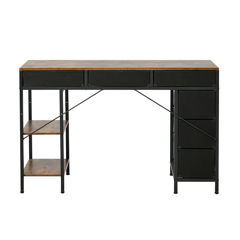 Oikiture Computer Desk with 6 Fabric Drawers Storage Table 120cm