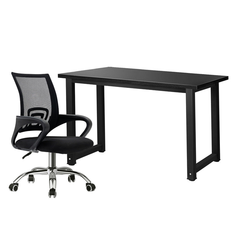 Oikiture Home Office Set Black Computer Desk and Mesh Office Chair