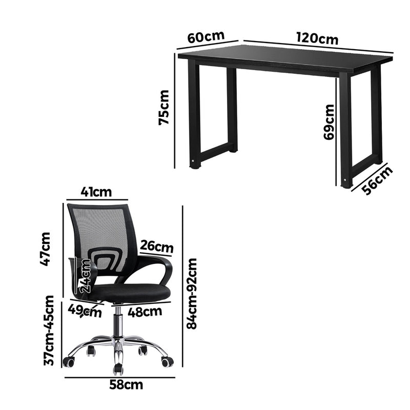 Oikiture Home Office Set Black Computer Desk and Mesh Office Chair