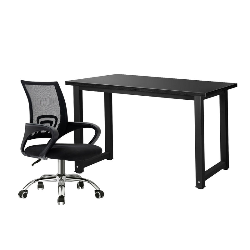 Oikiture Home Office Set Black Computer Desk and Mesh Office Chair