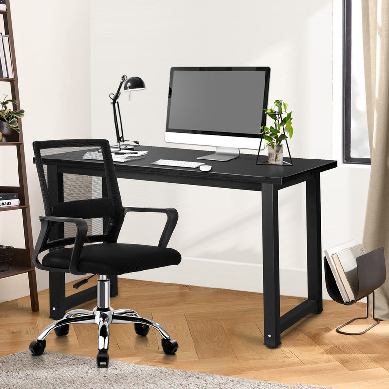 Oikiture Home Office Desk and Chair Set Black Computer Table