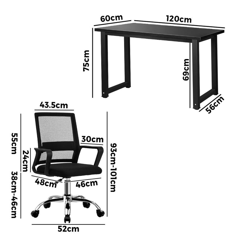 Oikiture Home Office Desk and Chair Set Black Computer Table