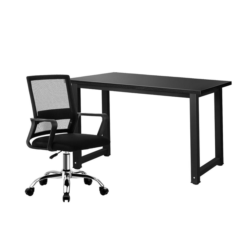 Oikiture Home Office Desk and Chair Set Black Computer Table