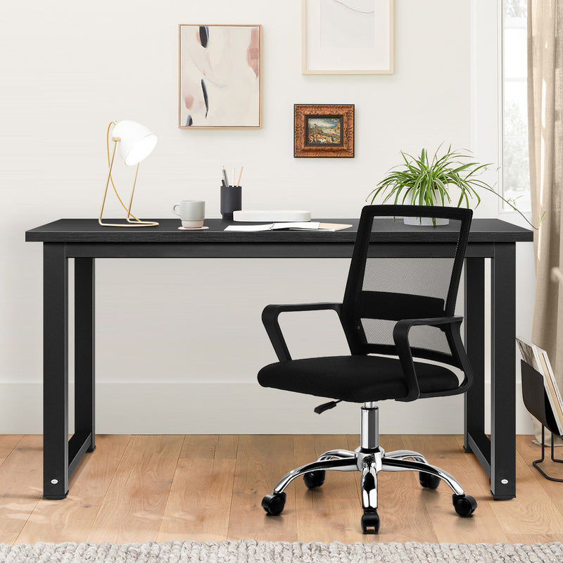 Oikiture Home Office Desk and Chair Set Black Computer Table
