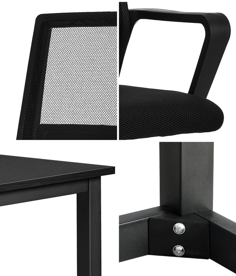 Oikiture Home Office Desk and Chair Set Black Computer Table