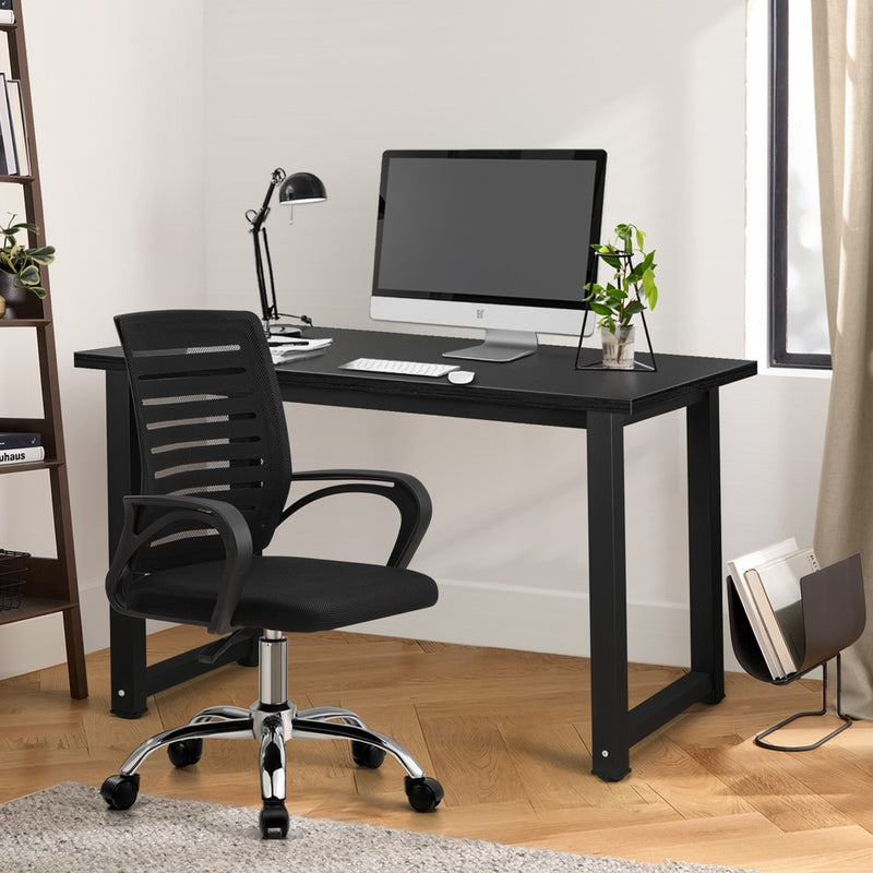 Oikiture Home Office Desk and Chair Set Black Table Office Chair