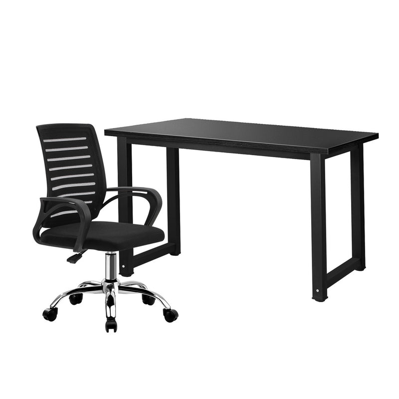 Oikiture Home Office Desk and Chair Set Black Table Office Chair