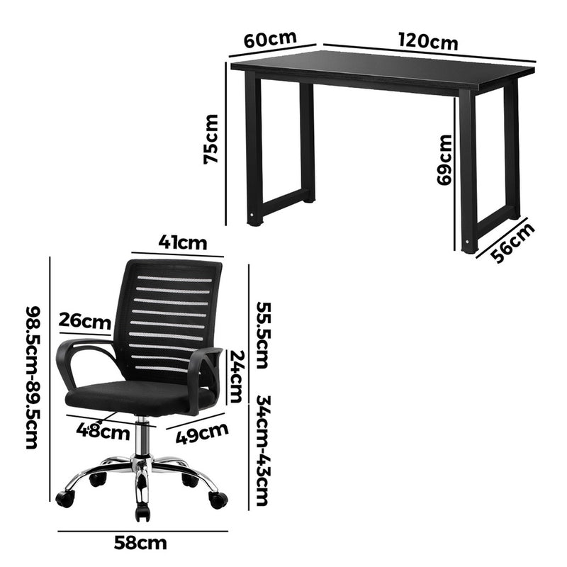 Oikiture Home Office Desk and Chair Set Black Table Office Chair