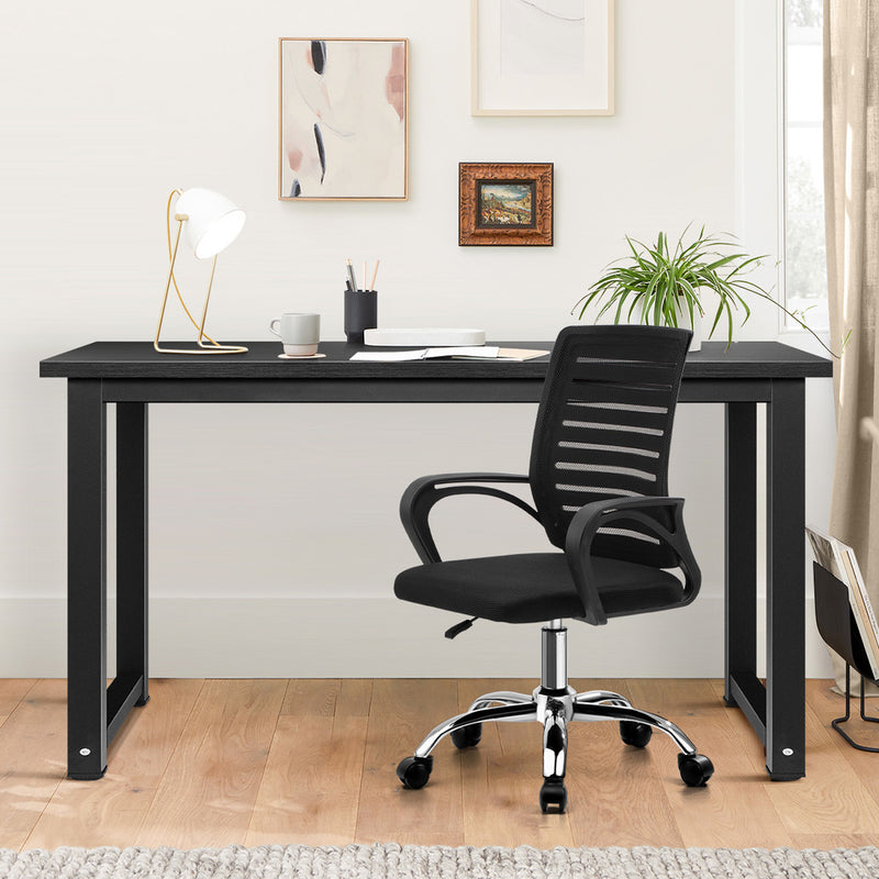 Oikiture Home Office Desk and Chair Set Black Table Office Chair