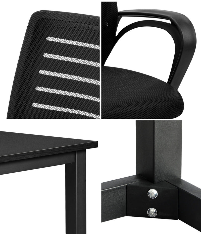 Oikiture Home Office Desk and Chair Set Black Table Office Chair