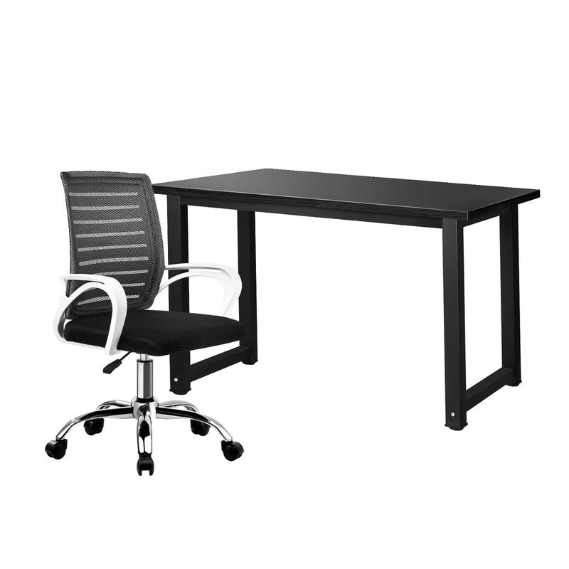 Oikiture Home Office Desk and Chair Set BK&WH Table Office Chair