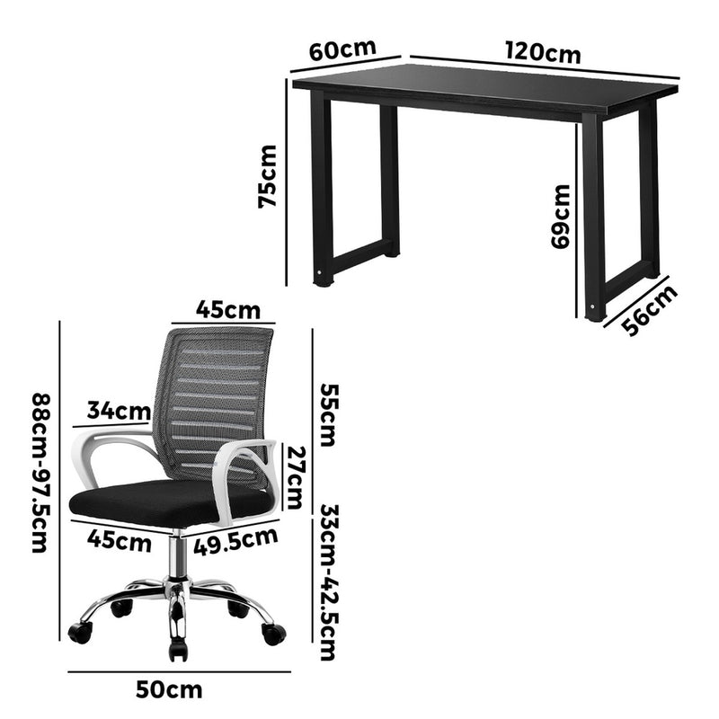 Oikiture Home Office Desk and Chair Set BK&WH Table Office Chair