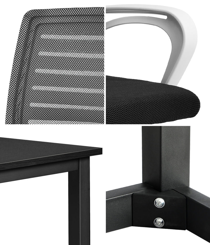 Oikiture Home Office Desk and Chair Set BK&WH Table Office Chair