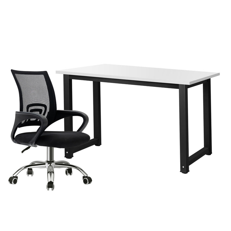 Oikiture Home Office Set BK&WH Computer Desk and Mesh Office Chair