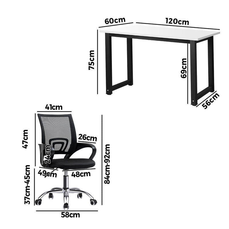 Oikiture Home Office Set BK&WH Computer Desk and Mesh Office Chair