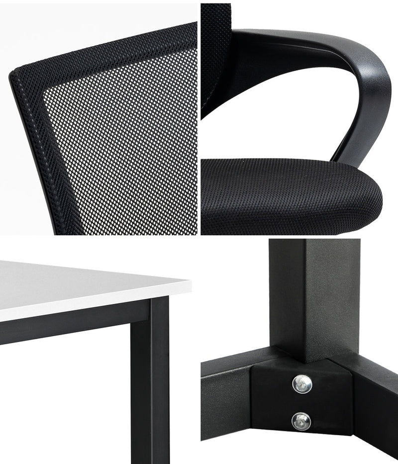 Oikiture Home Office Set BK&WH Computer Desk and Mesh Office Chair